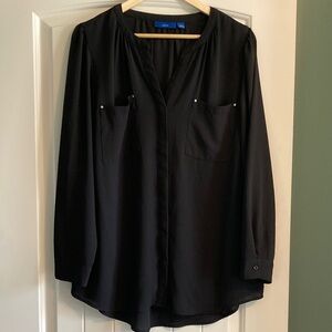 Apt. 9 Black Long Sleeve Hidden Button Down Blouse with Chest Pockets